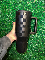 Black Checkered/Leopard 40oz Leakproof Tumbler