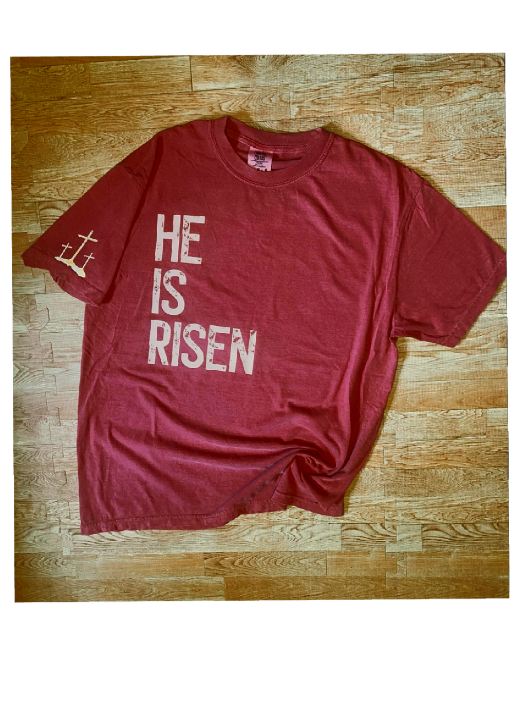 He is Risen On Crimson Red Comfort colors tshirt