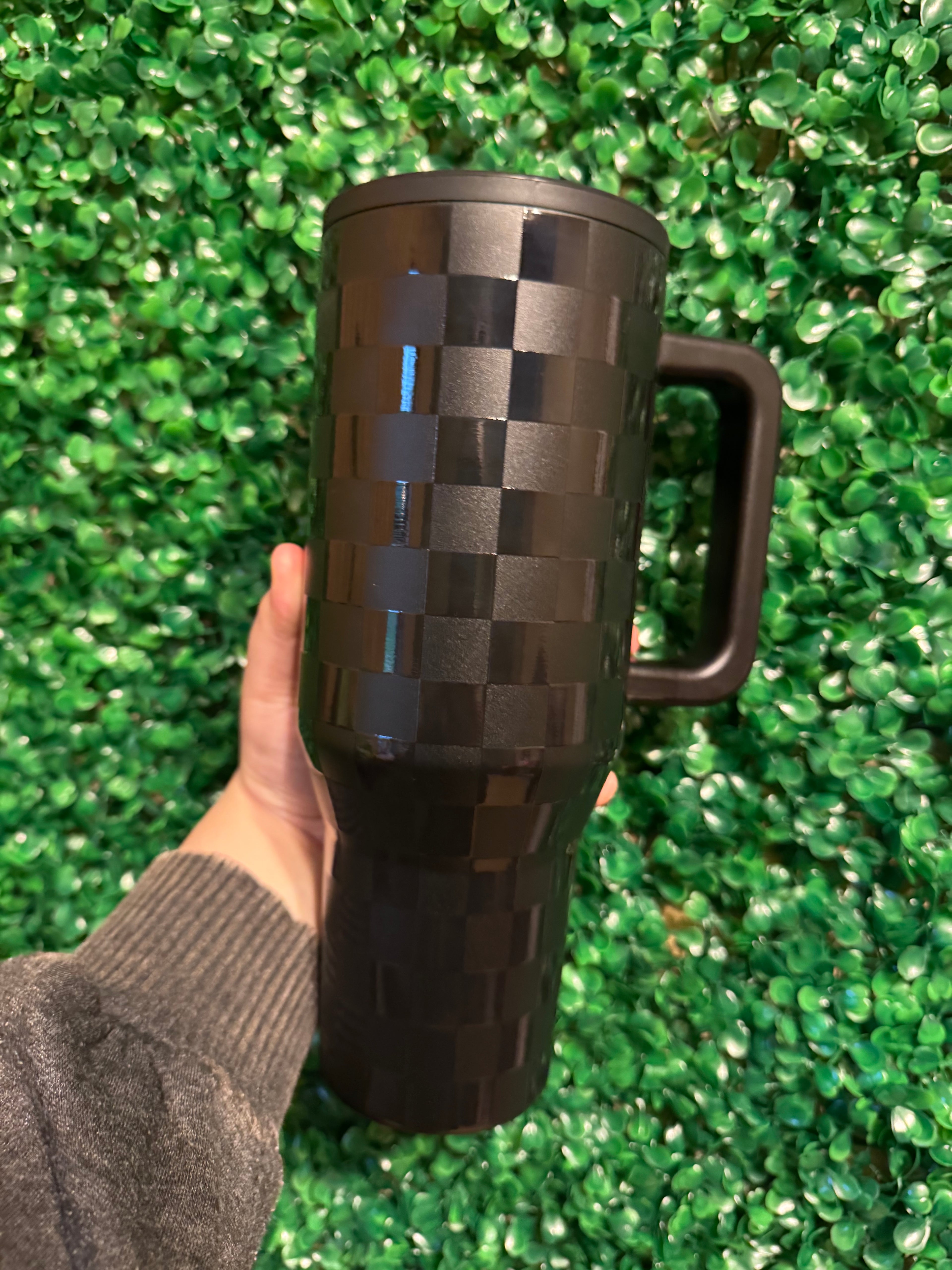Black Checkered/Leopard 40oz Leakproof Tumbler