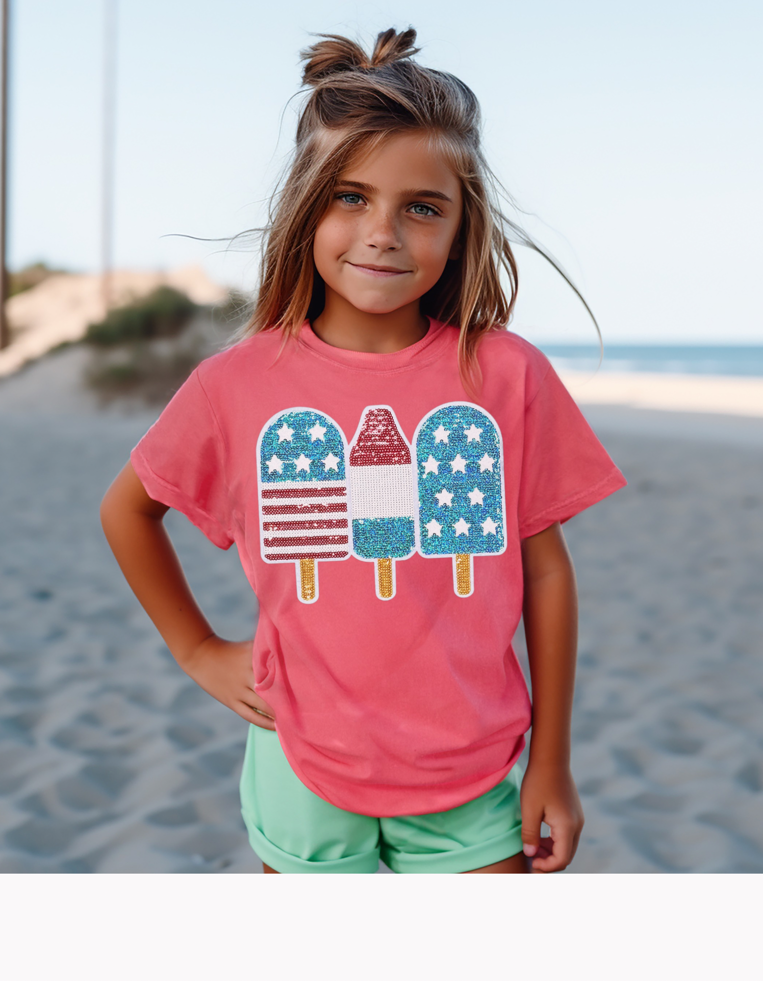 4th of July popsicle Sequin chenille patch on comfort colors kid tshirts