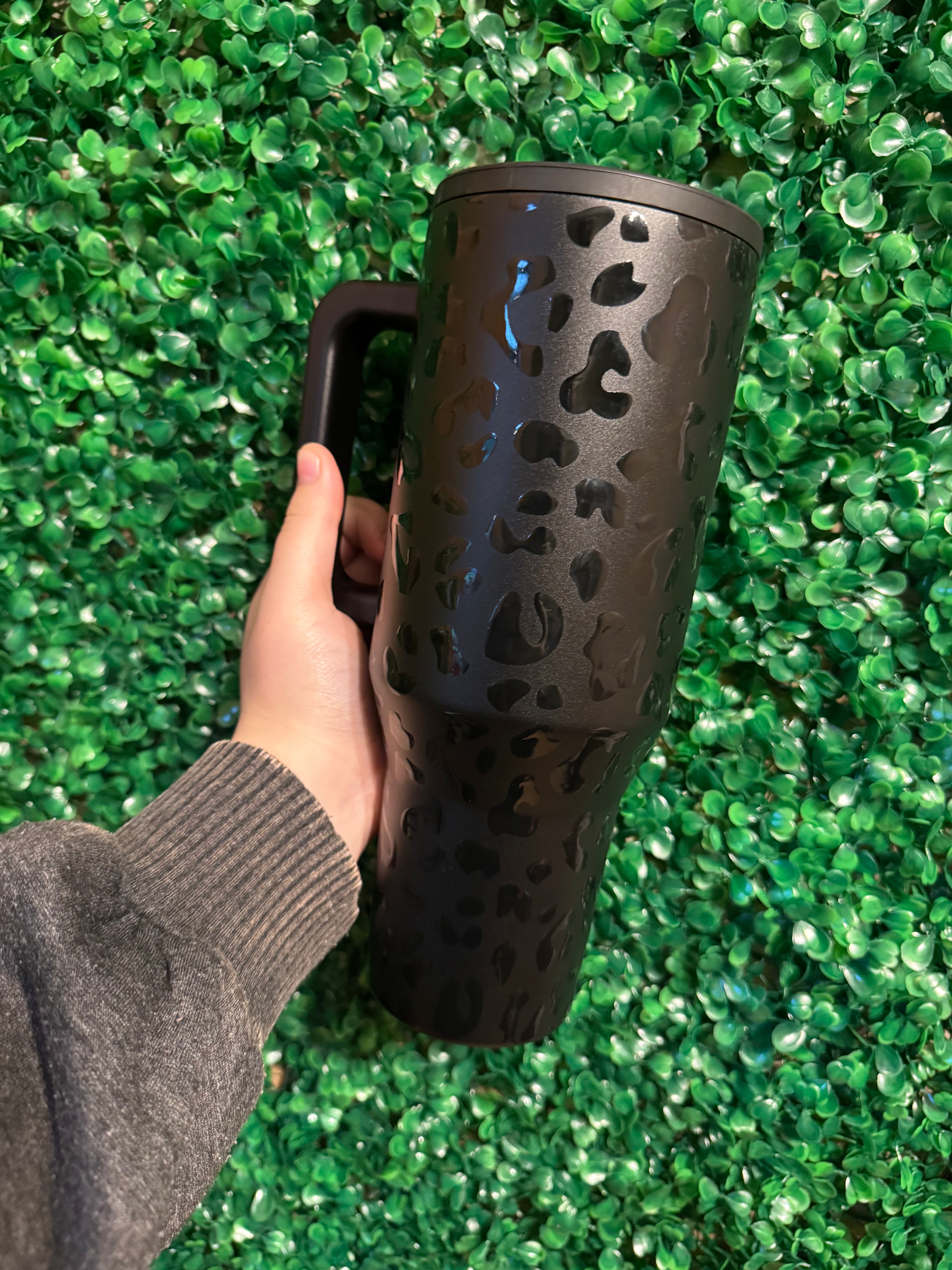 Black Checkered/Leopard 40oz Leakproof Tumbler