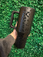 Black Checkered/Leopard 40oz Leakproof Tumbler