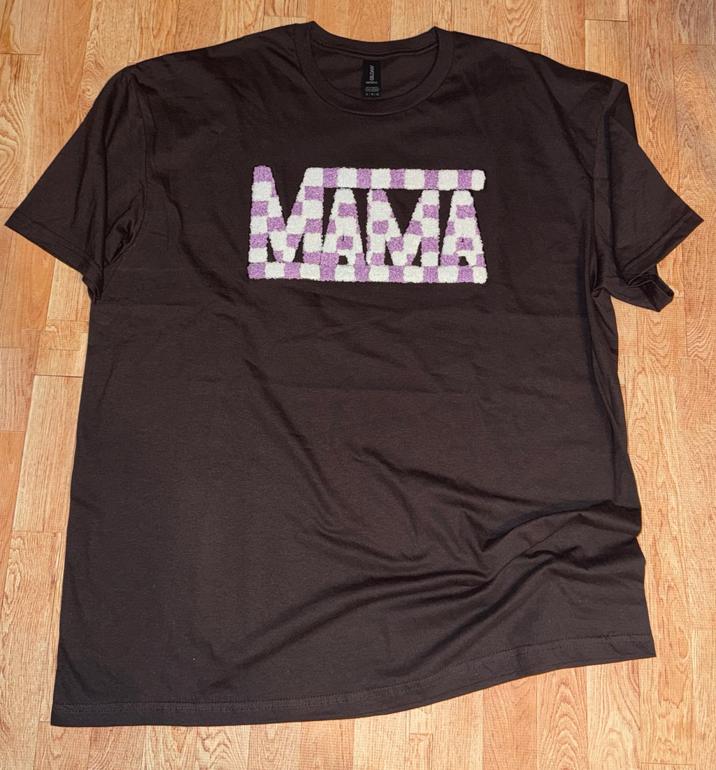 Chenille patch on brown chocolate tshirt for mommas out there