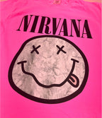 Neon Pink Color comfort colors tshirt with Nirvana Camo Smiley Graphic Design