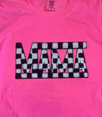 Chenille Checkered Mama Patch on Neon Pink
