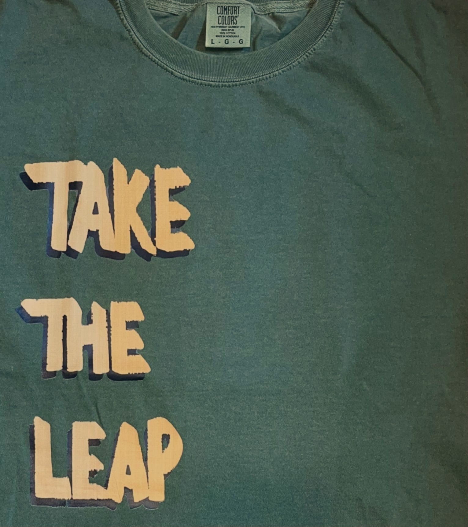Front view of Take the Leap Hemp comfort colors tshirt